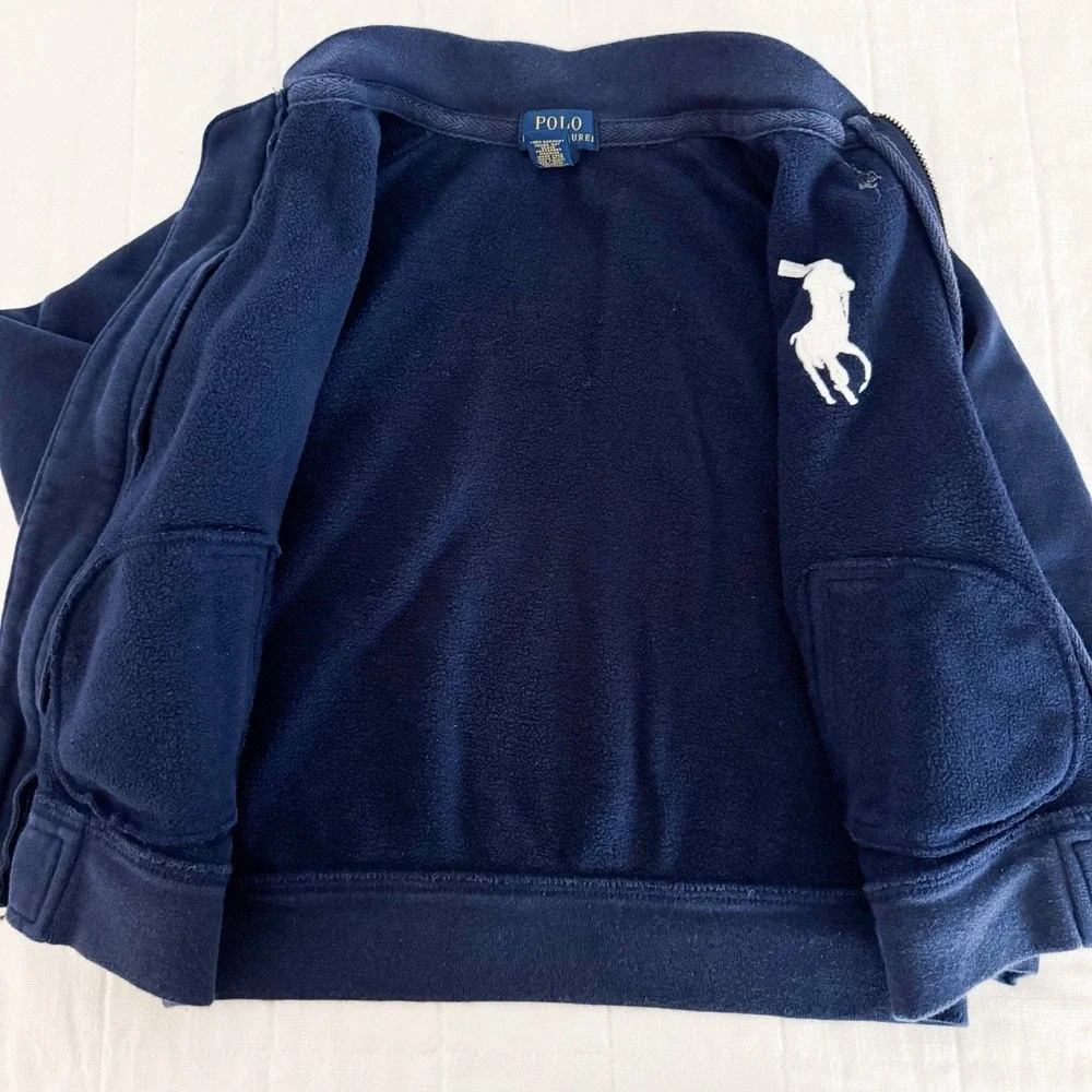 Polo Ralph Lauren Boys Bomber Jacket‎ Size 6 Navy Large Pony Varsity Cotton